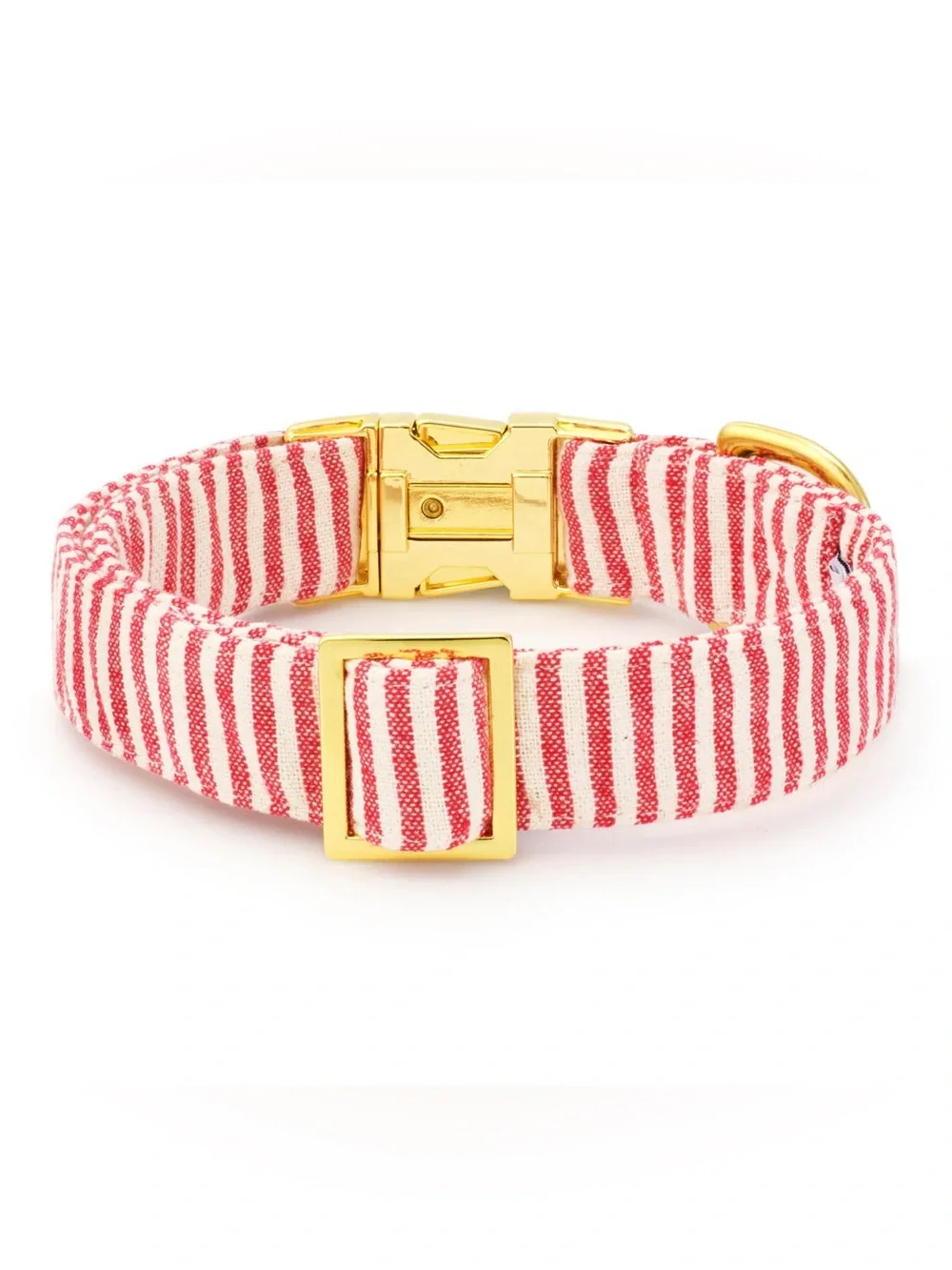 The Foggy Dog Gold Buckle Collar with Red and White Stripes XS